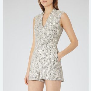 Reiss Jeanette Jaquard Romper in White and Black Speckled Print size 4
